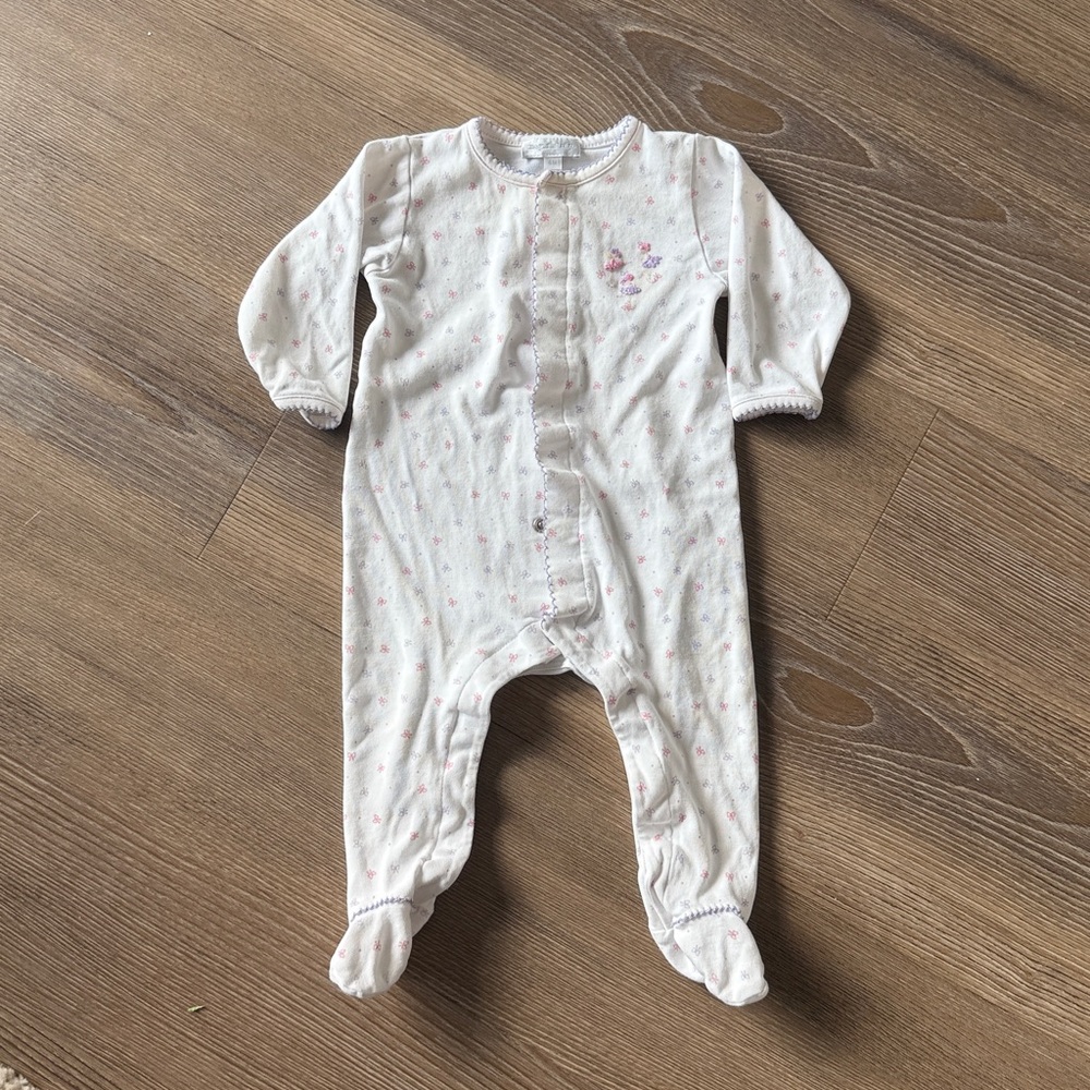 Magnolia baby lilac trim ballerina embroidered bow print  baby girl footie - 6m